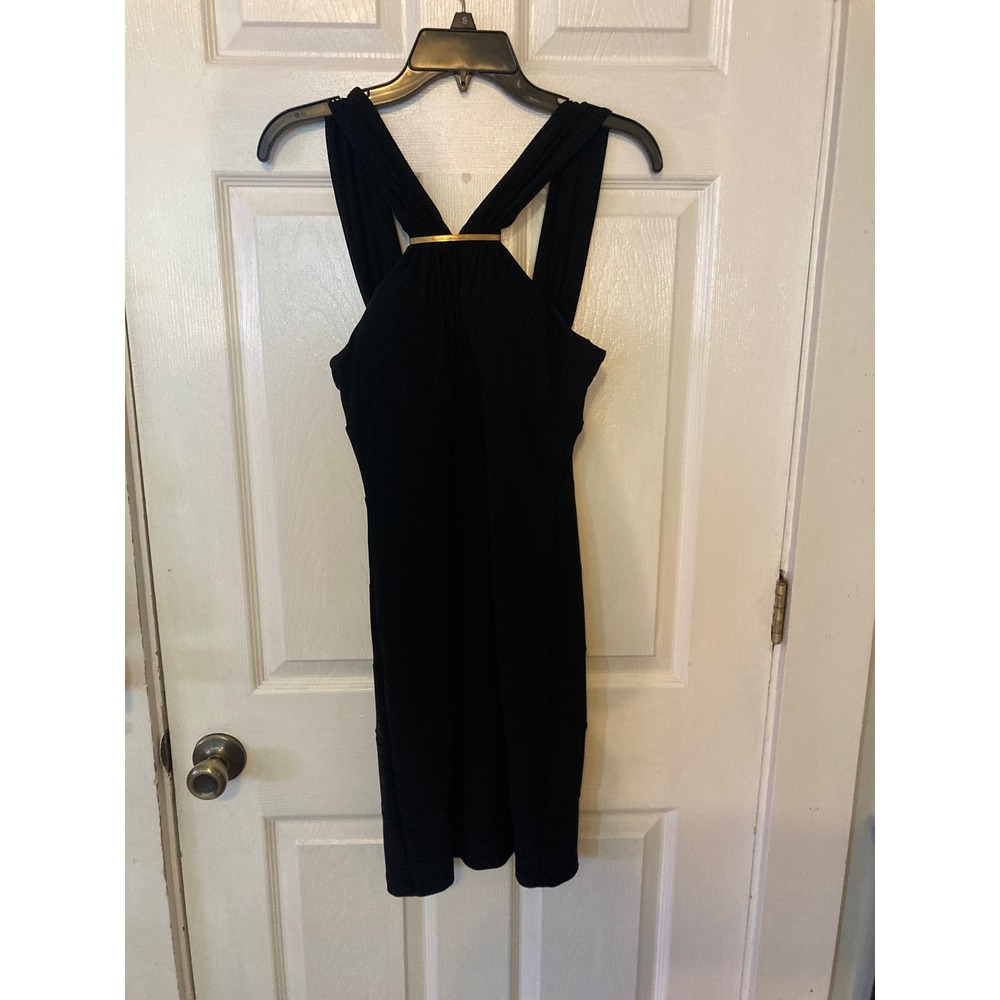 Bisou Bisou Michele Bohbot Black Halter Bodycon Dress Gold Bar Detail Size 4